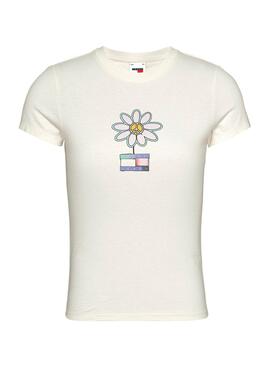 Camiseta Tommy Jeans Flower Slim Blanco Para Mujer