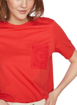 Camiseta Vila Sybil Crochet Rojo Para Mujer