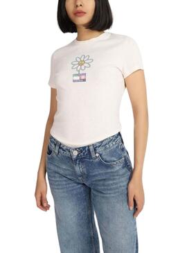 Camiseta Tommy Jeans Flower Slim Blanco Para Mujer
