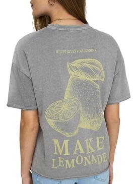Camiseta Only Kinna Fruit Gris Para Mujer