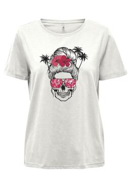 Camiseta Only Sally Blanco y Fucsia Para Mujer