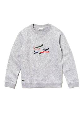 Sudadera Lacoste Logo 3D Gris Niño