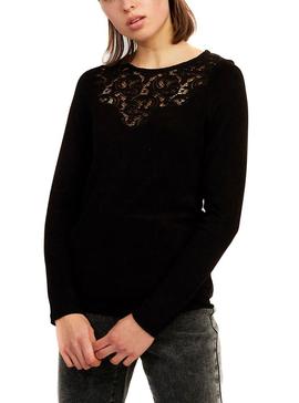 Camiseta Naf Naf Escote Puntillas Negro para Mujer