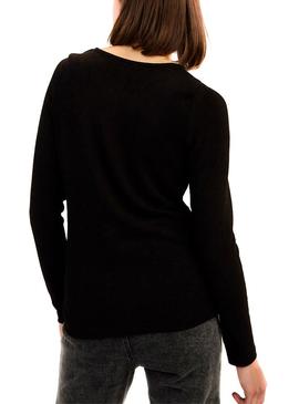 Camiseta Naf Naf Escote Puntillas Negro para Mujer