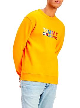 Sudadera Tommy Jeans Logo Crew Amarillo Hombre