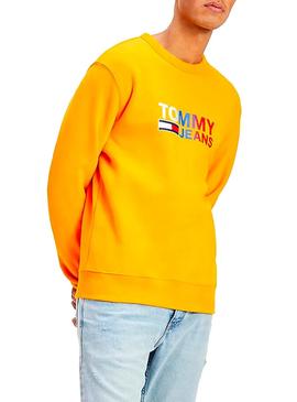 Sudadera Tommy Jeans Logo Crew Amarillo Hombre