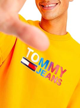 Sudadera Tommy Jeans Logo Crew Amarillo Hombre