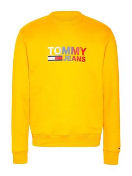 Sudadera Tommy Jeans Logo Crew Amarillo Hombre