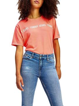 Camiseta Tommy Jeans Cropped Rosa Para Mujer