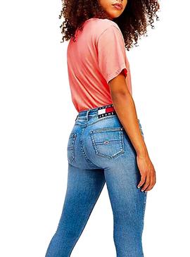 Camiseta Tommy Jeans Cropped Rosa Para Mujer
