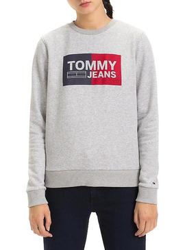 Sudadera Tommy Jeans Essencial Logo Gris Mujer