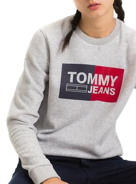 Sudadera Tommy Jeans Essencial Logo Gris Mujer