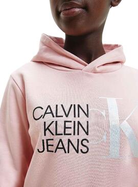 Sudadera Calvin Klein Hybrid Logo Rosa Para Niña