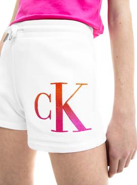 Short Calvin Klein Gradient Logo Blanco Para Niña