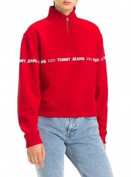 Sudadera Tommy Jeans Mock Zip Roja Mujer