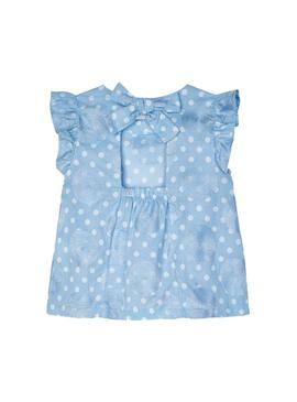 Blusa Mayoral Topos Bordado Celeste Para Niña