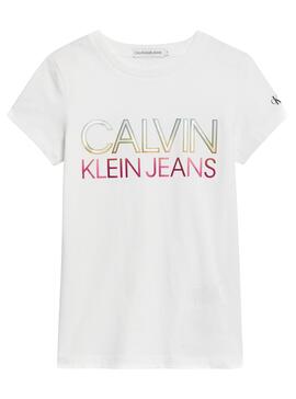 Camiseta Calvin Klein Gradient Logo Blanco Niña