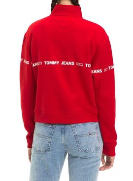 Sudadera Tommy Jeans Mock Zip Roja Mujer