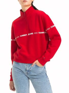 Sudadera Tommy Jeans Mock Zip Roja Mujer