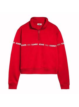 Sudadera Tommy Jeans Mock Zip Roja Mujer