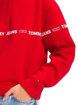 Sudadera Tommy Jeans Mock Zip Roja Mujer