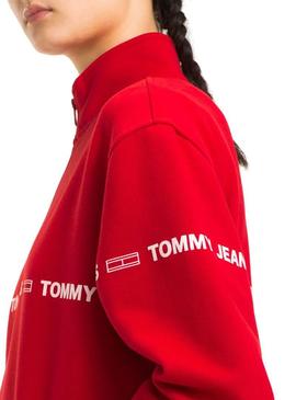 Sudadera Tommy Jeans Mock Zip Roja Mujer