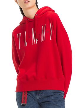 Sudadera Tommy Jeans Essential Hoodie Rojo Mujer