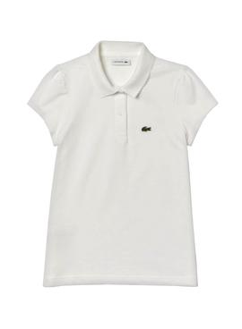 Polo Lacoste Kids Básico Blanco Para Niña