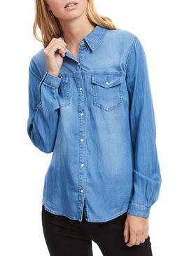 Camisa Vila Vibista Denim Azul Para Mujer