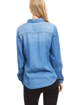 Camisa Vila Vibista Denim Azul Para Mujer