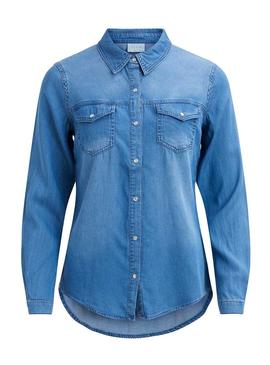 Camisa Vila Vibista Denim Azul Para Mujer