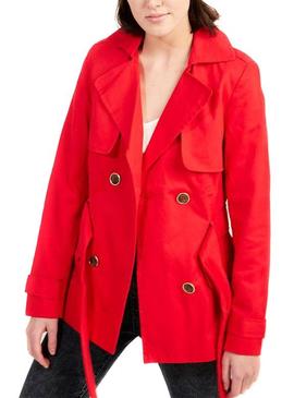 Gabardina Naf Naf Botones Rojo Para Mujer