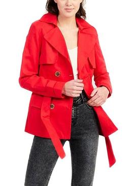 Gabardina Naf Naf Botones Rojo Para Mujer