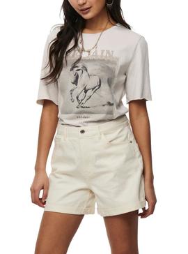 Camiseta Only Amelia Beige Para Mujer