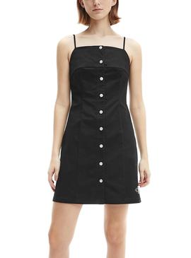 Vestido Calvin Klein Corto Abotonado Negro Mujer