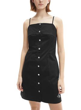 Vestido Calvin Klein Corto Abotonado Negro Mujer