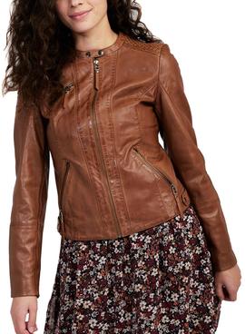 Cazadora Naf Naf Piel Marrón Para Mujer