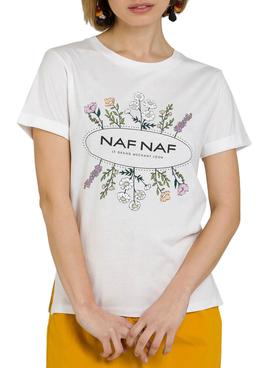 Camiseta Naf Naf Flores Blanco Para Mujer