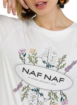 Camiseta Naf Naf Flores Blanco Para Mujer