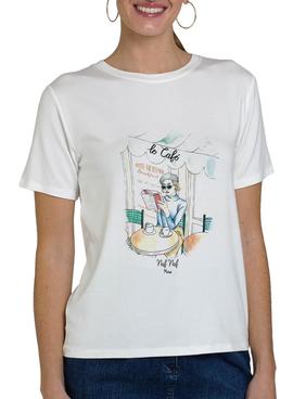 Camiseta Naf Naf Le Café Blanco Para Mujer