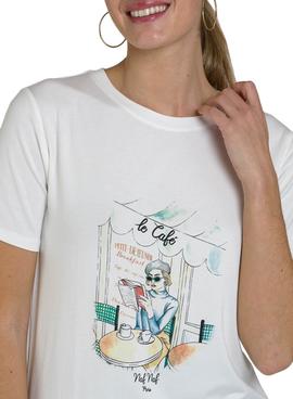 Camiseta Naf Naf Le Café Blanco Para Mujer
