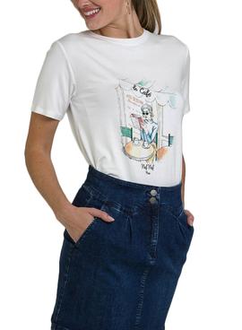 Camiseta Naf Naf Le Café Blanco Para Mujer