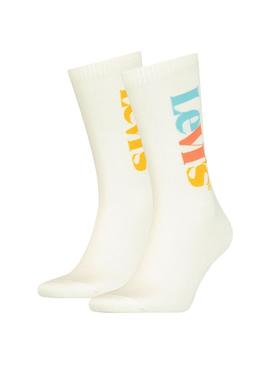 Calcetines Levis Vertical Logo Blanco Hombre Mujer