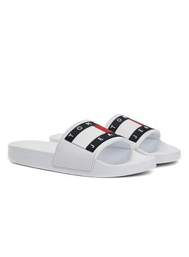 Chanclas Tommy Jeans Flag Pool Slide Blanco Mujer