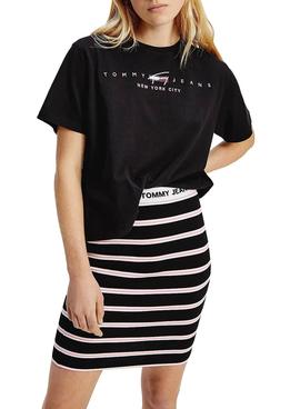 Camiseta Tommy Jeans Cropped Negro Para Mujer
