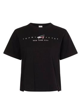 Camiseta Tommy Jeans Cropped Negro Para Mujer