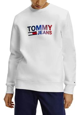 Sudadera Tommy Jeans Logo Crew Blanco Hombre