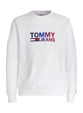 Sudadera Tommy Jeans Logo Crew Blanco Hombre