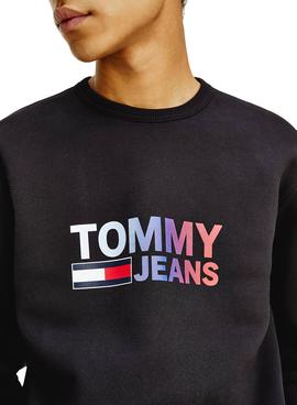 Sudadera Tommy Jeans Logo Crew Negro Para Hombre