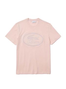 Camiseta Lacoste Logo Bordado Rosa para Hombre